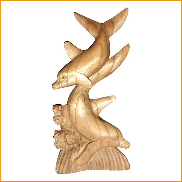 Delphin Figur aus Holz | Schwimmendes Delphin Paar