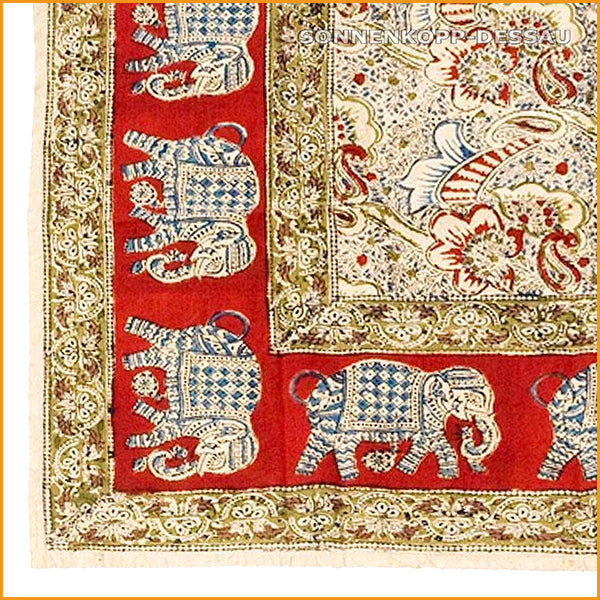 Indischer Kalamkari | Decke in Holzblock Stempeldruck Elefanten