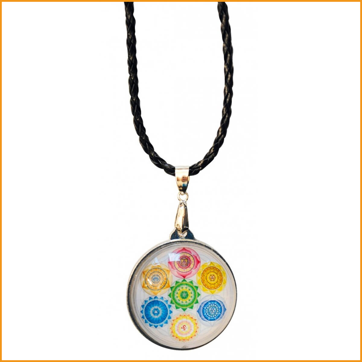 Schmuck Anhänger - Chakren hinter Glas - mit Lederband & Verschluss