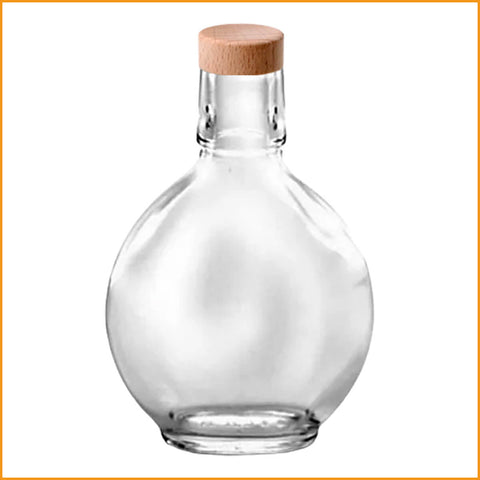 FLASCHE aus GLAS mit HOLZKORKEN -  Flachmann DEKORATIVE leere FLASCHE