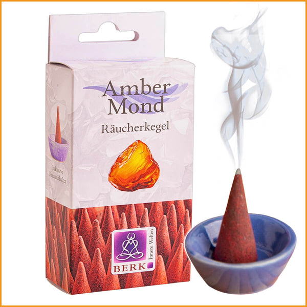 Amber Mond Räucherkegel - warmer Amber‑Vanille‑Duft | mit Halter