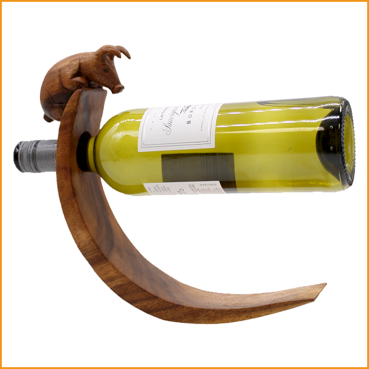 WEINFLASCHENHALTER aus hochwertigem Holz mit Schwein Figur WEINHALTER