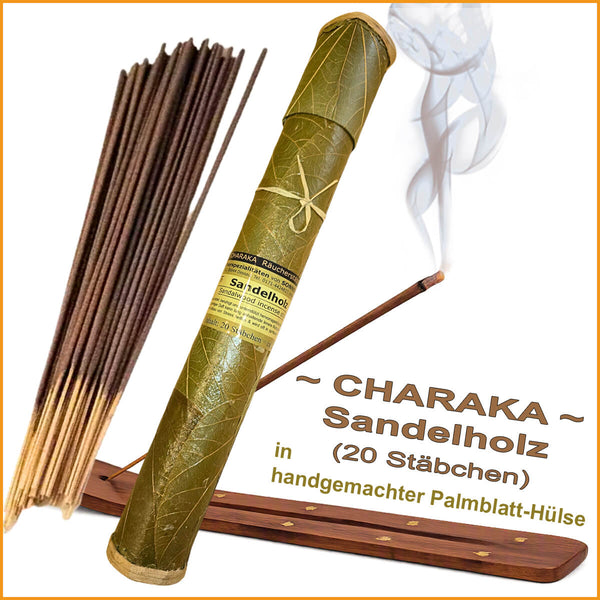 SANDELHOLZ Räucherstäbchen - Palmblatt‑Hülse | CHARAKA Serie SANDAL