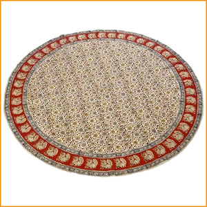 Runde Tischdecke ∅ 130 cm | Pfau-Motiv | Kalamkari DECKE rund Pfauen