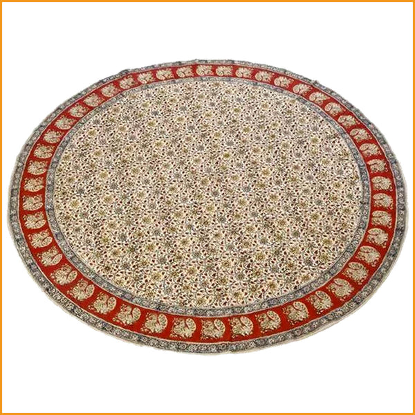 Runde Tischdecke ∅ 130 cm | Pfau-Motiv | Kalamkari DECKE rund Pfauen