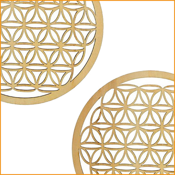BLUME des LEBENS Wandbild - Wanddekoration - 2er-PAKET - Holz - 20 cm
