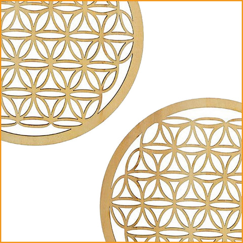 BLUME des LEBENS Wandbild - Wanddekoration - 2er-PAKET - Holz - 20 cm
