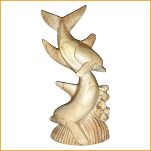 DELFIN PAAR Figur HOLZ - schwimmend spielende Delfine 33 cm - 2. Wahl