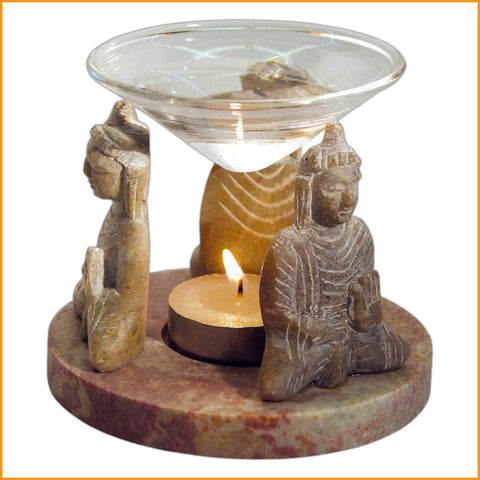 DUFTLAMPE - 3 Buddhas - Speckstein Handarbeit - Aromalampe - Stövchen