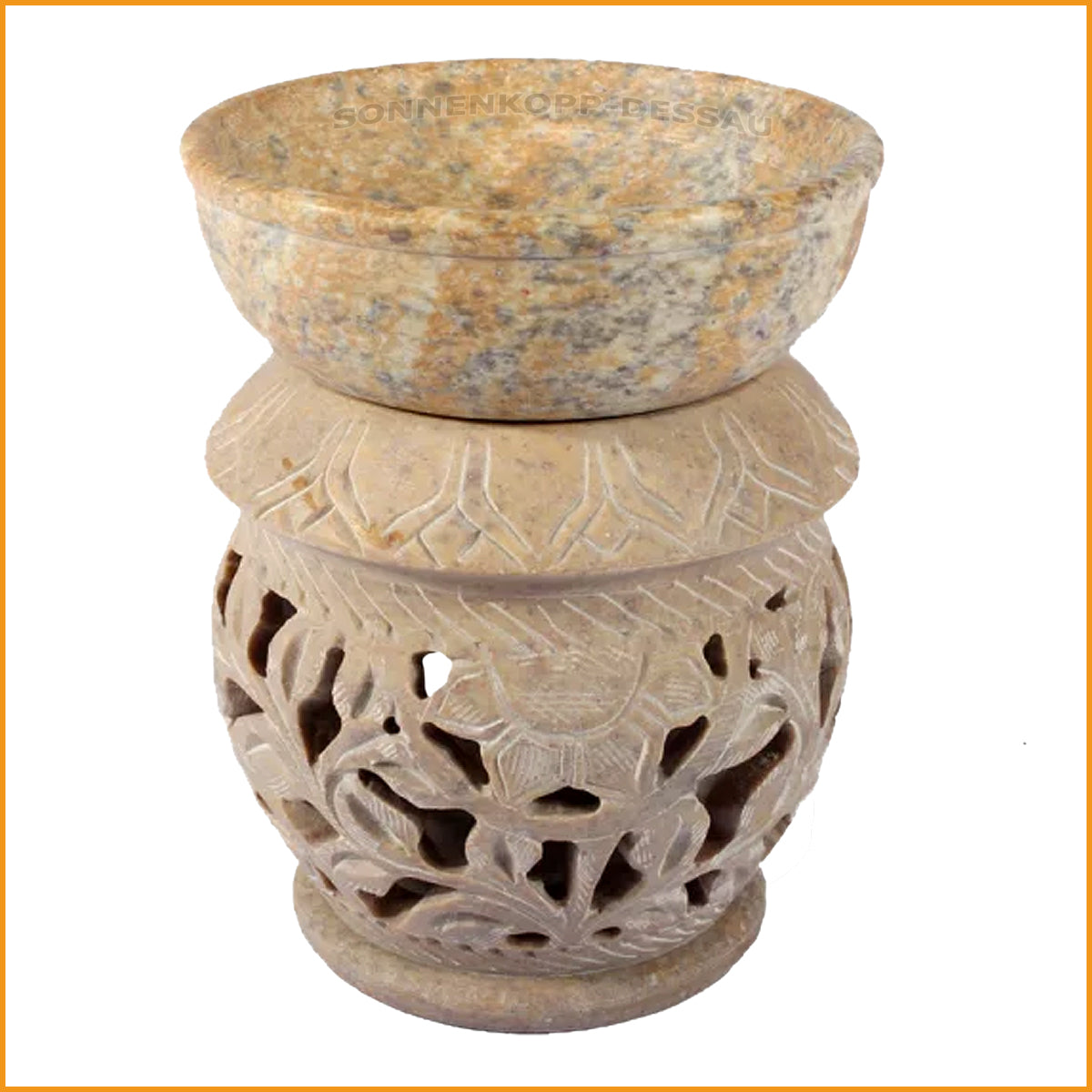 Speckstein AROMALAMPE Lotus | Duftlampe Stein Lotos mit Blattranken