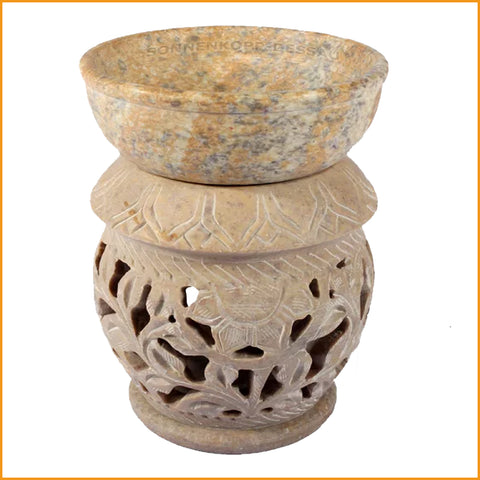 Speckstein AROMALAMPE Lotus | Duftlampe Stein Lotos mit Blattranken