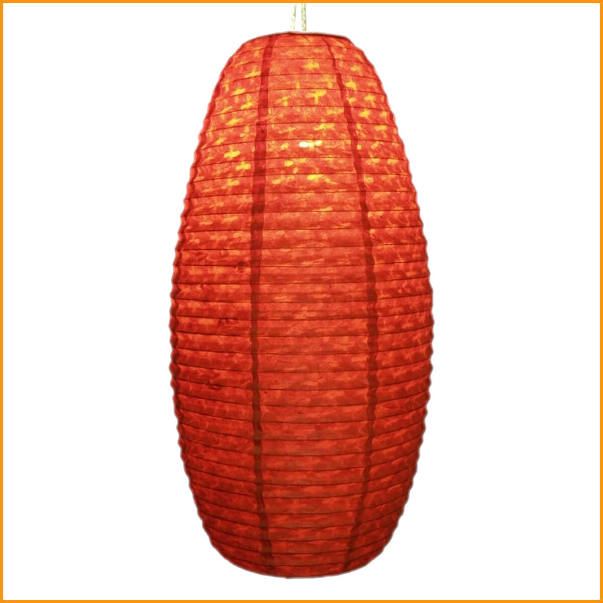 Ovale Lokta Papierlampe Hängelampe - orange Blume - Orissa Lampe Nepal