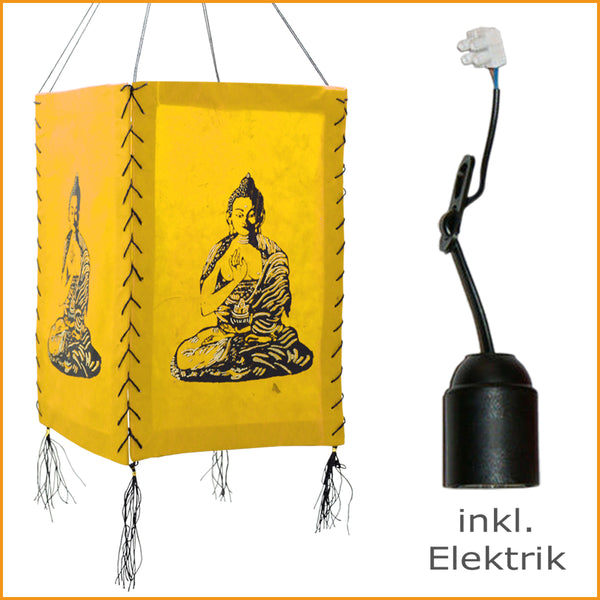 Lampe Buddha gelb - inkl. Lampenfassung mit Kabel und Lüster-Klemme