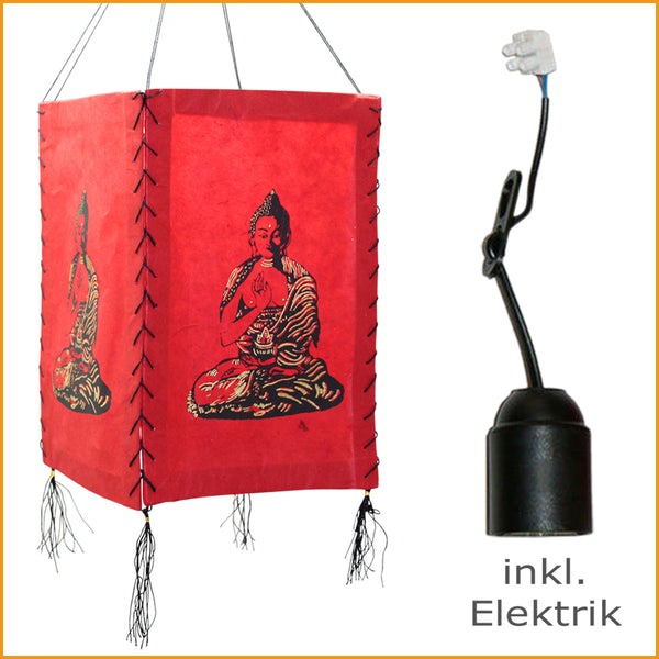 Papierlampe Buddha rot - inkl. Lampenfassung mit Kabel und Klemme