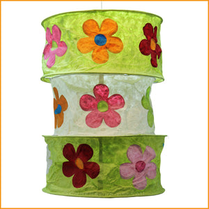 Nepal LAMPE Kinder - grün natur mit Blumen - Kinderlampe