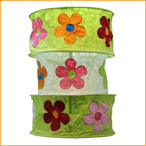 Nepal LAMPE Kinder - grün natur mit Blumen - Kinderlampe