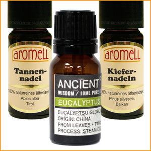 Saunaöl 3er SET aus ätherischen Ölen - Tannennadel + Eukalyptus + Kiefernnadel