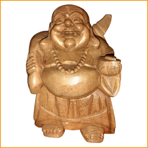 Chinesischer HAPPY BUDDHA Figur Holz | Mönch Skulptur Holz 20 cm