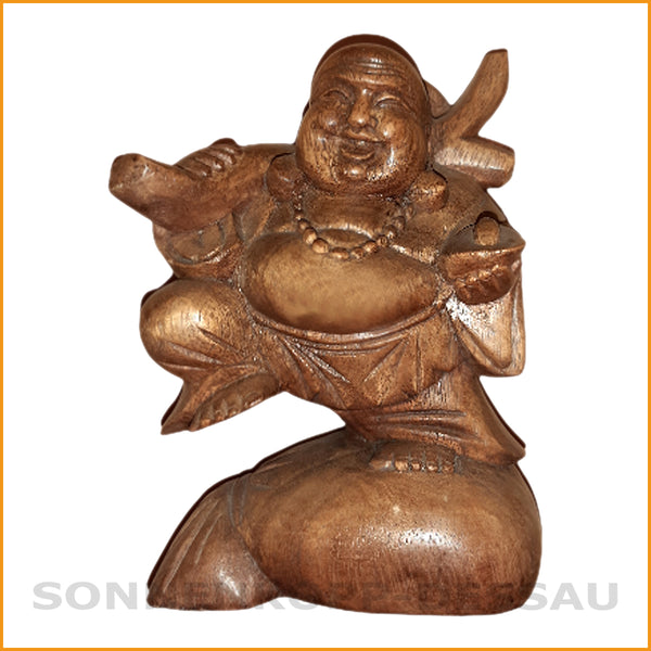 Chinesischer HAPPY BUDDHA Skulptur - Mönch Figur - Hart Holz