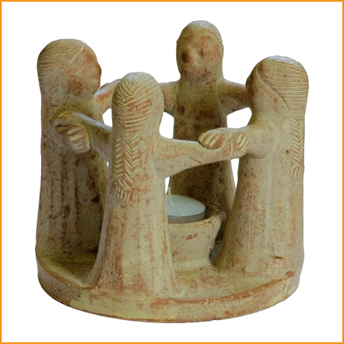 4er FREUNDESKREIS - Skulptur aus Ton Figur - Teelichthalter - 4 Frauen