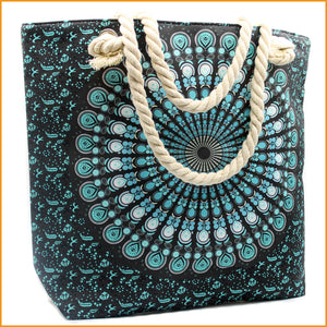 Umhängetasche MANDALA mit dicken Seilträgern - BLAU - Schultertasche