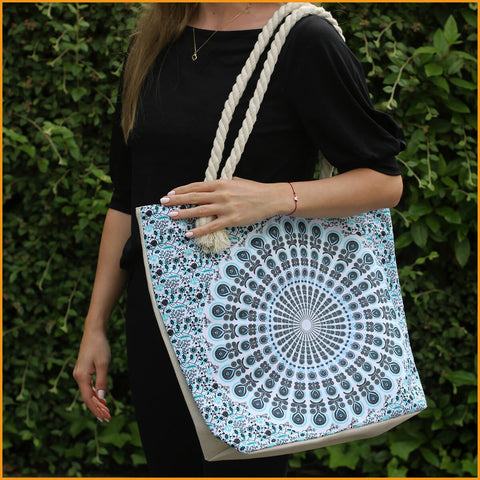 ALTERNATIVE Hippie TASCHE zum Umhängen - Mandala Motiv - hellblau blau