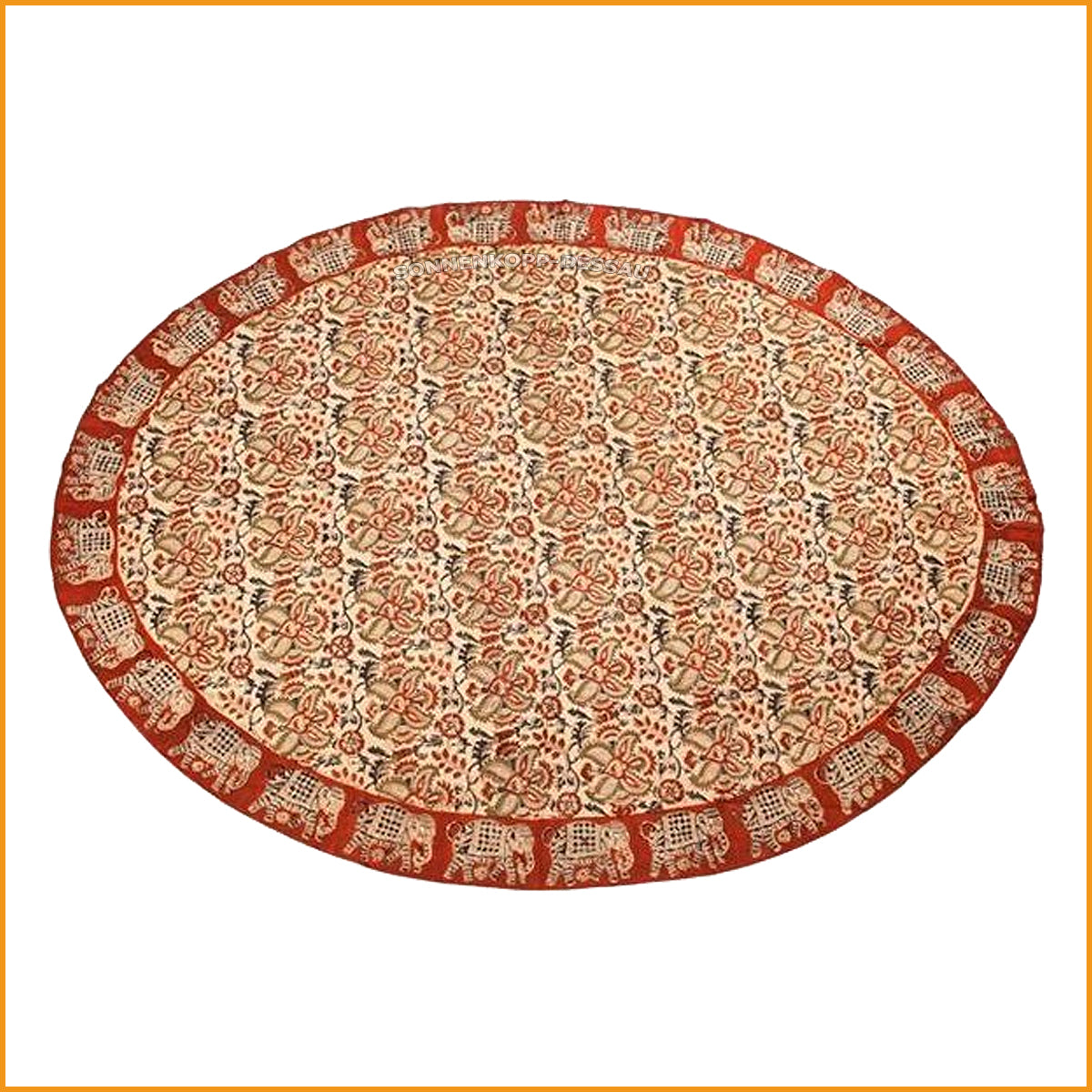 Ovale Tischdecke 160 x 120 cm | Kalamkari DECKE Elefanten HANDARBEIT