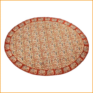 Ovale Tischdecke 160 x 120 cm | Kalamkari DECKE Elefanten HANDARBEIT