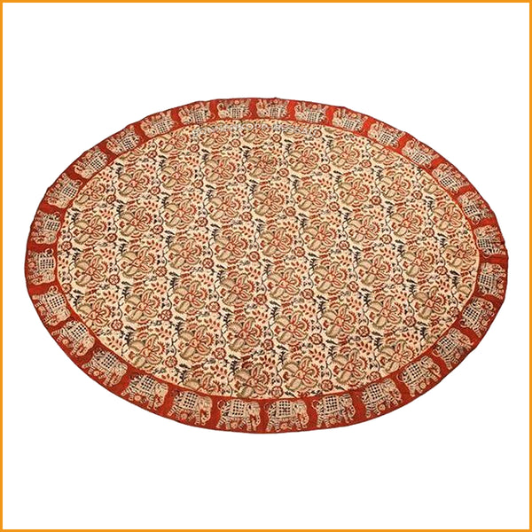 Ovale Tischdecke 160 x 120 cm | Kalamkari DECKE Elefanten HANDARBEIT