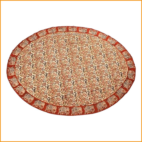 Ovale Tischdecke 160 x 120 cm | Kalamkari DECKE Elefanten HANDARBEIT