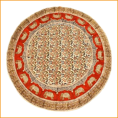 Runde Tischdecke ∅ 130 cm | Kalamkari DECKE rund Elefanten