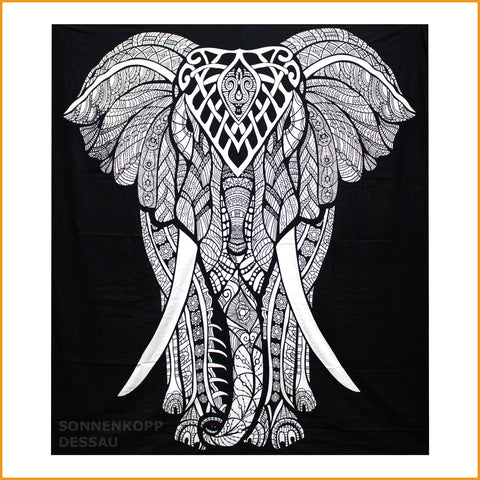 TAGESDECKE WANDBEHANG Elefant - Baumwolle - 230 x 200 cm - schwarz