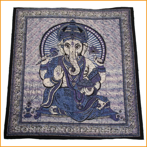 WANDBEHANG Ganesha - Elefant SOFAÜBERWURF - Baumwolle - blau - groß