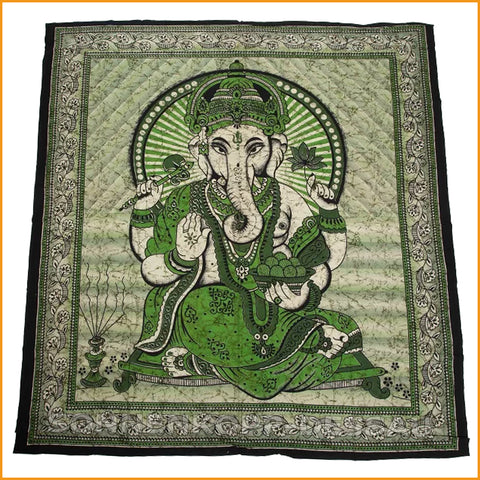 TAGESDECKE - Ganesha - WANDBEHANG - Ganesh - Baumwolle - grün