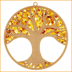 LEBENSBAUM Wandbild Sonnenfänger Wanddekoration Holz Bernstein 12 cm