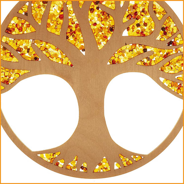LEBENSBAUM Wandbild Sonnenfänger Suncatcher Birkenholz Bernstein 20 cm