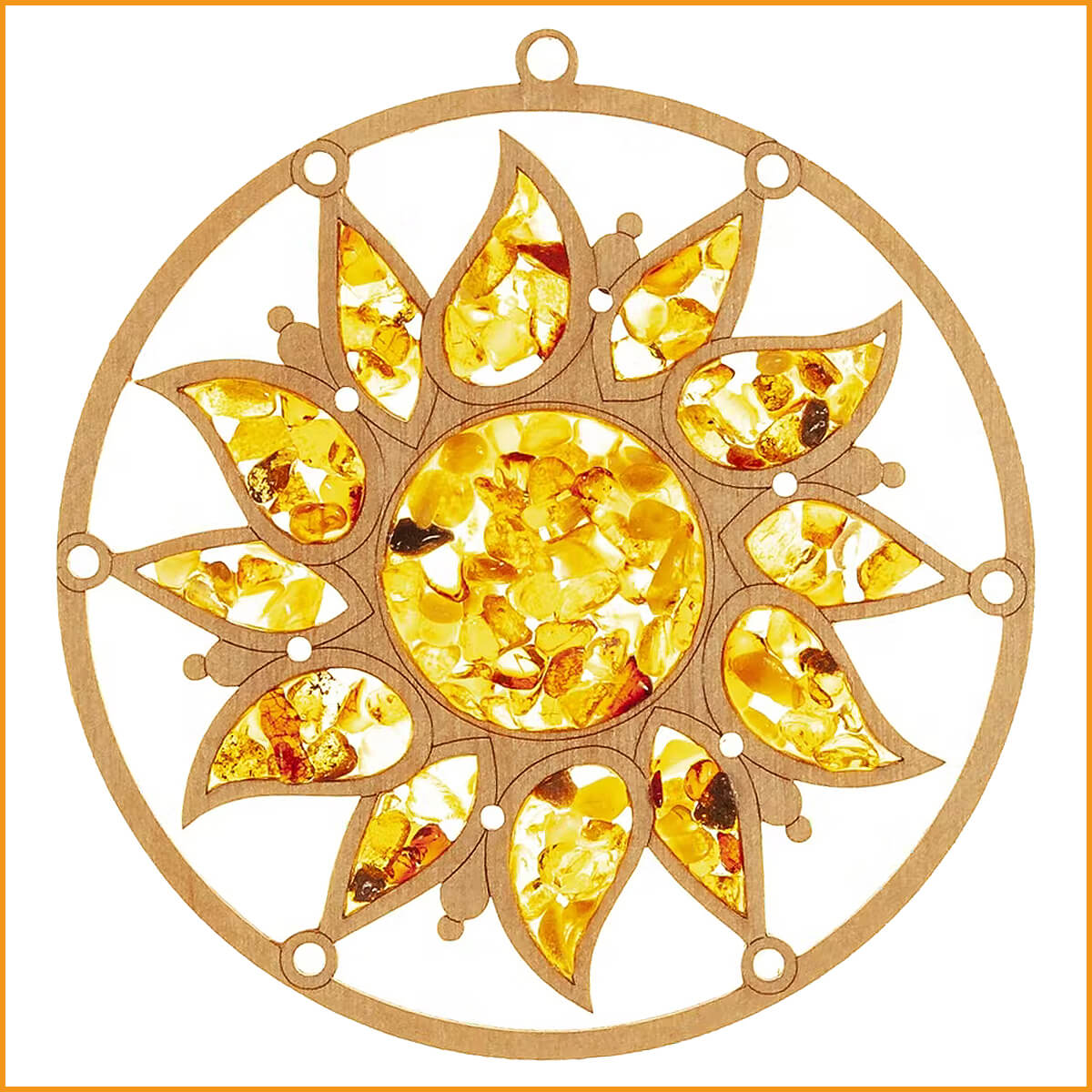 SONNE Wandbild Sonnenfänger Wanddeko - Birkenholz Bernstein - 12 cm