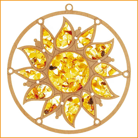 SONNE Wandbild Sonnenfänger Wanddeko - Birkenholz Bernstein - 12 cm