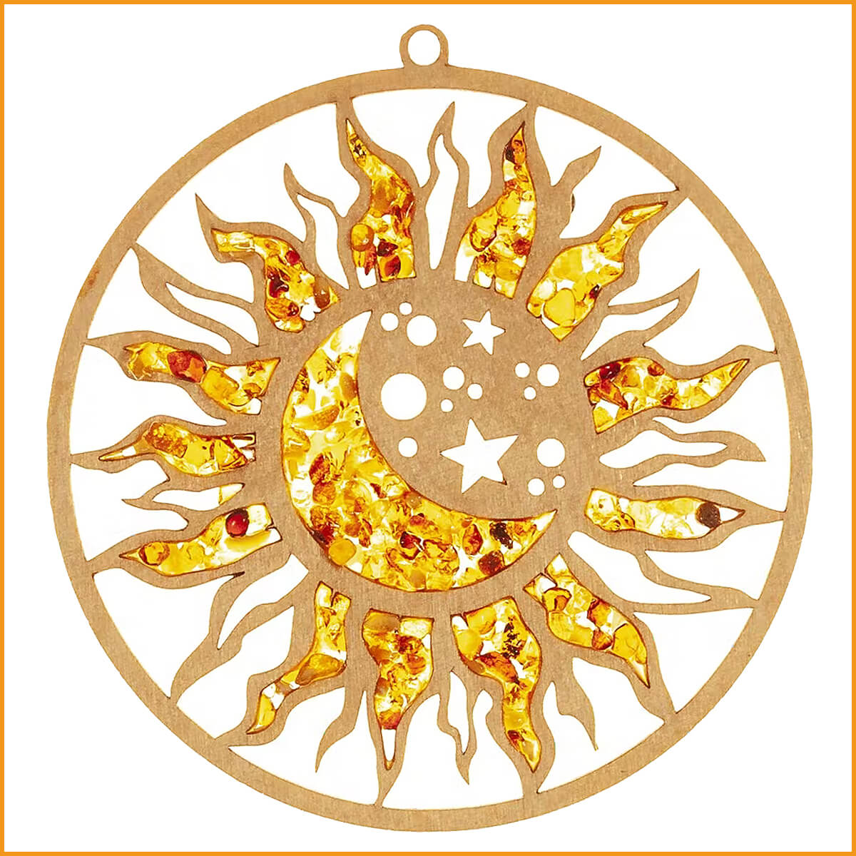 SONNE und MOND Wandbild Sonnenfänger Bild Birkenholz Bernstein 12 cm
