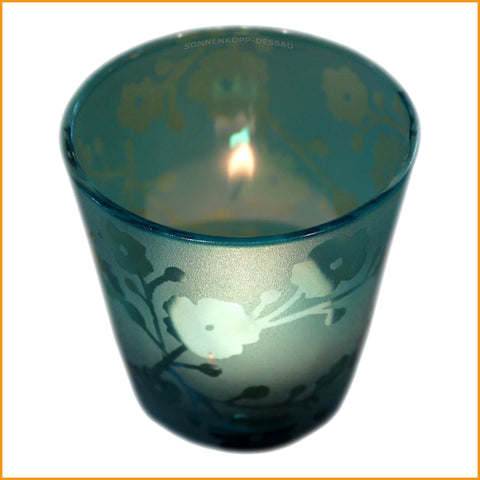 Glas WINDLICHT blau | Teelichthalter aus Glas Blumen Motiv