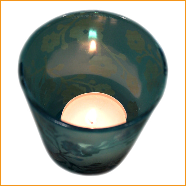 Windlicht aus Glas | Blaues Windlicht Blumendekor
