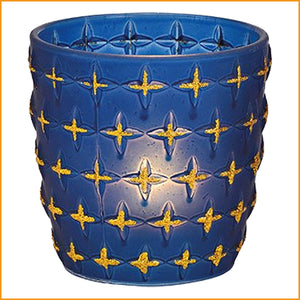 Windlicht "Blauer Stern" Teelichthalter - blau & gold - 2. Wahl