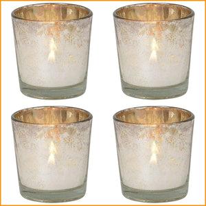 WINDLICHT Glas - silber - TEELICHTHALTER - 4er SET (über 50% sparen)
