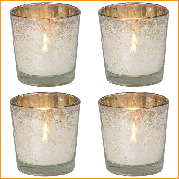 WINDLICHT Glas - silber - TEELICHTHALTER - 4er SET (über 50% sparen)