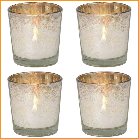 WINDLICHT Glas - silber - TEELICHTHALTER - 4er SET (über 50% sparen)