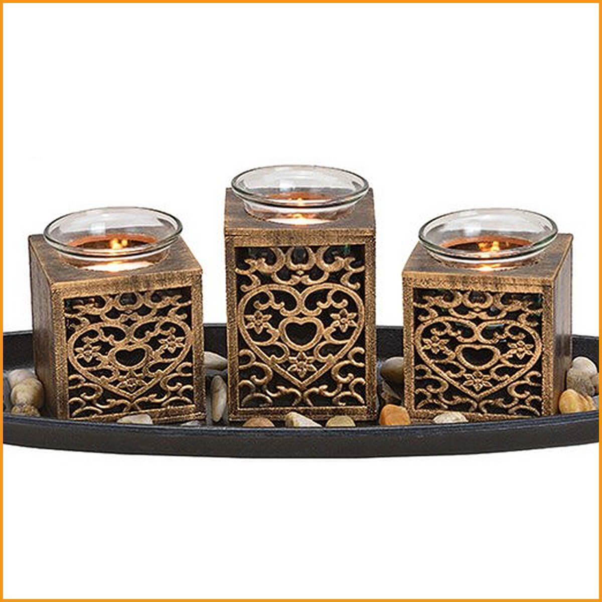Windlicht 3er Teelichthalter aus Holz und Glas