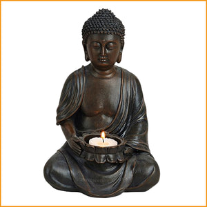 Wetterfeste BUDDHA Skulptur Teelichthalter | BUDDHA Figur Windlicht