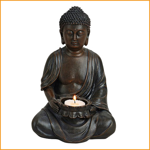 Wetterfeste BUDDHA Skulptur Teelichthalter | BUDDHA Figur Windlicht