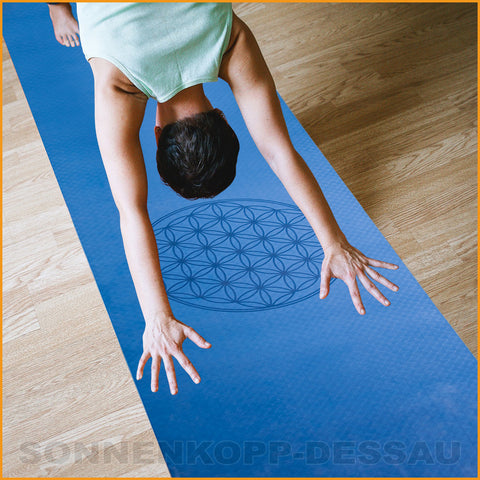 YOGAMATTE - Pilatesmatte - Blume des Lebens - rutschfest - blau